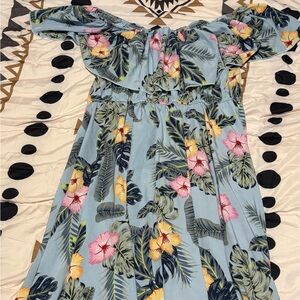 SHEIN Blue Floral Off-Shoulder Dress